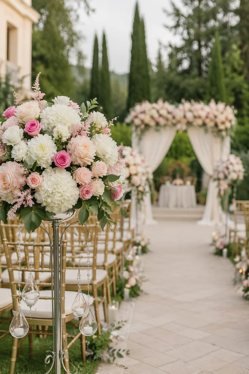 Romantic Garden Wedding Floral Ceremony Aisle