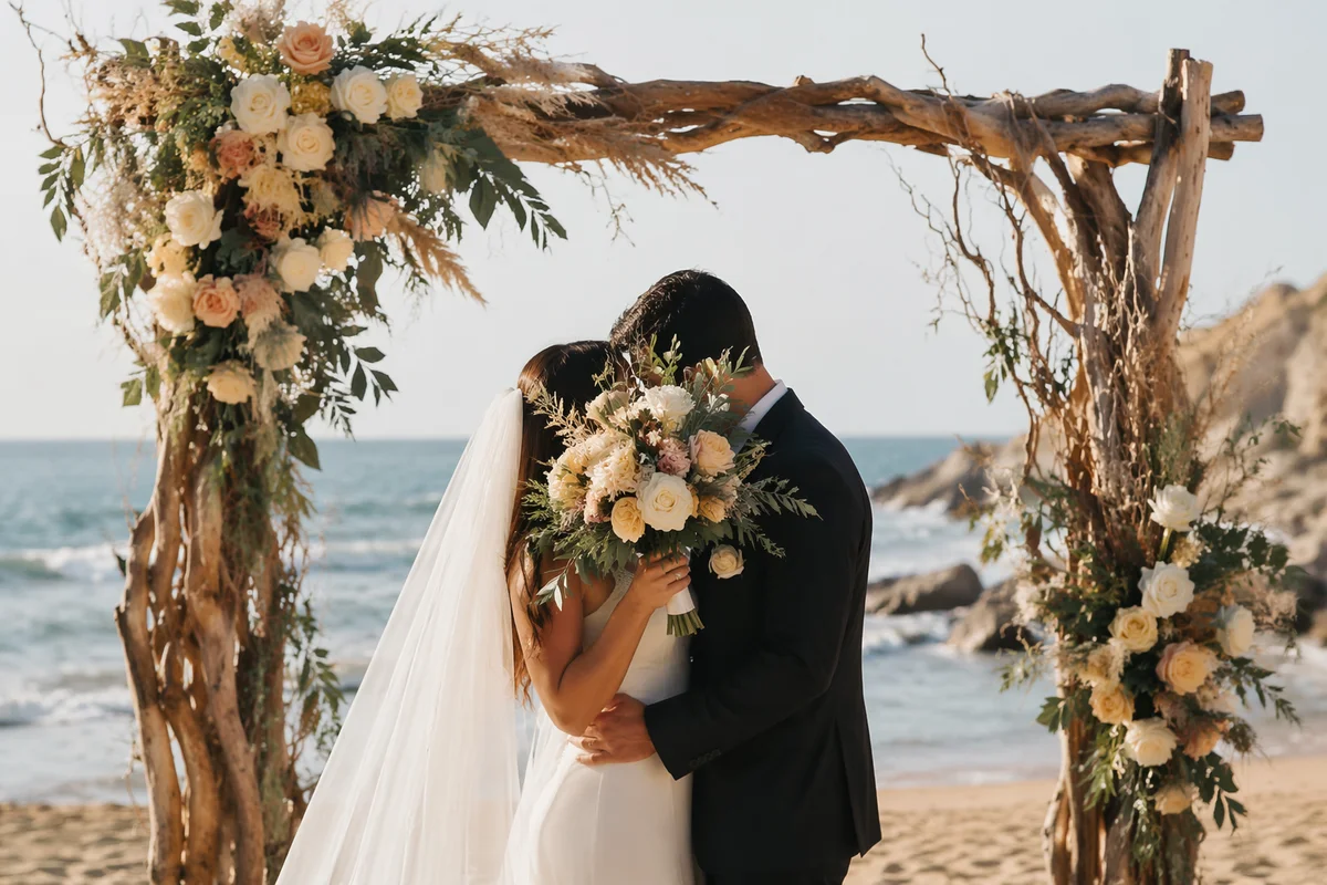 Romantic Beach Wedding Arch with Flowers
