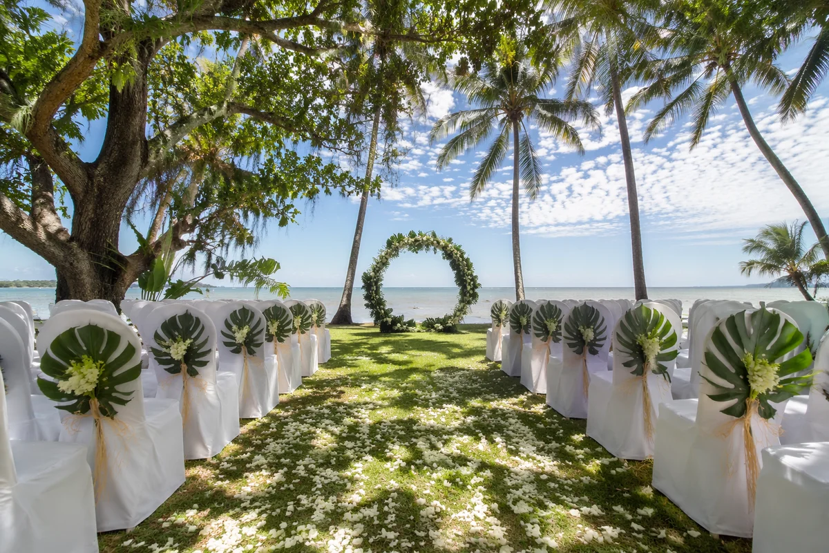 Tropical Outdoor Wedding Ceremony Flower Arch