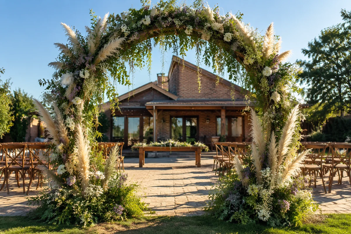 Outdoor Wedding Ceremony Floral Arch Scene