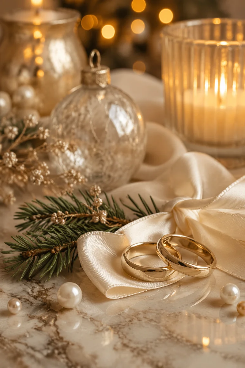 Elegant Gold Wedding Rings Holiday Close-Up