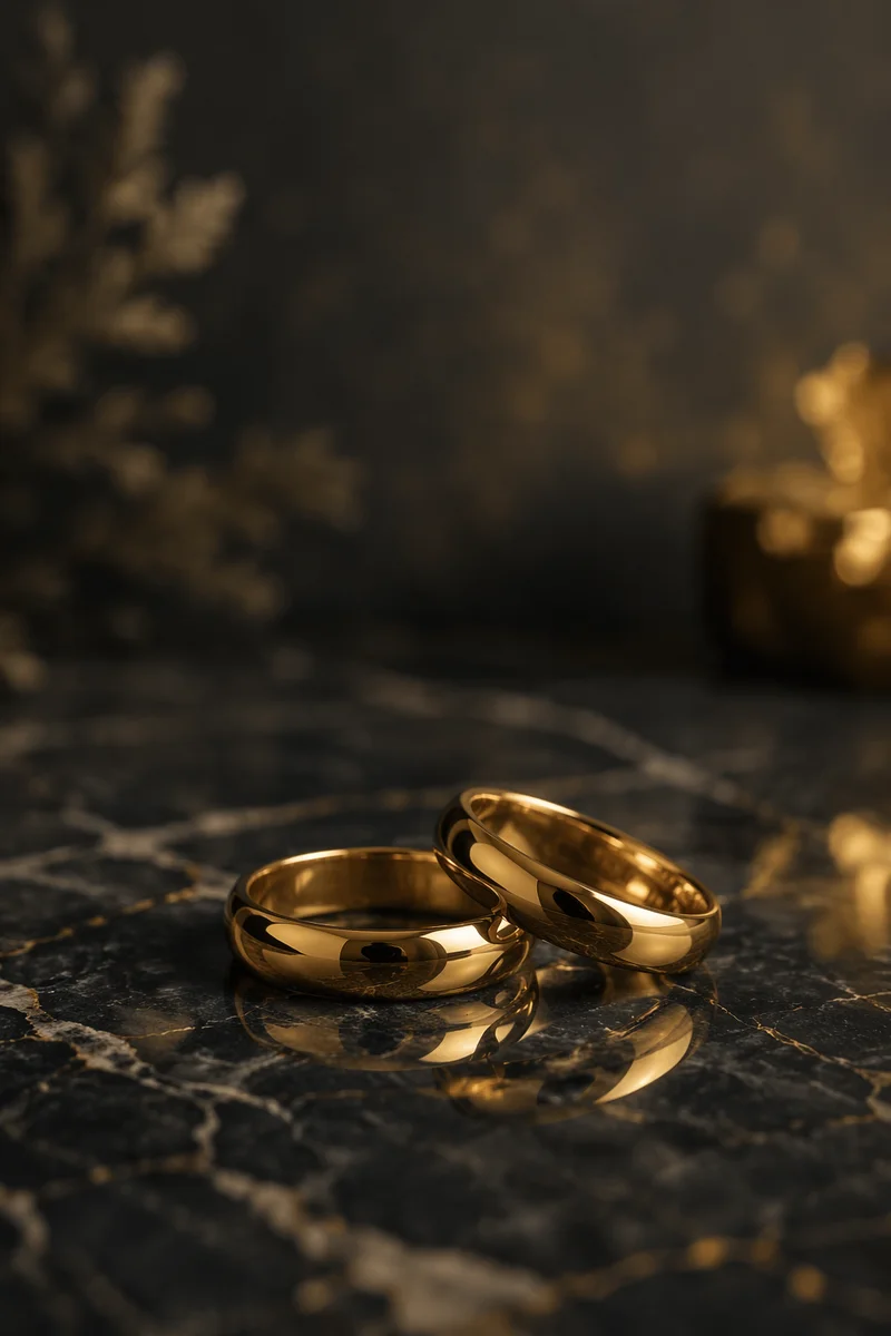 Elegant Gold Wedding Rings on Marble