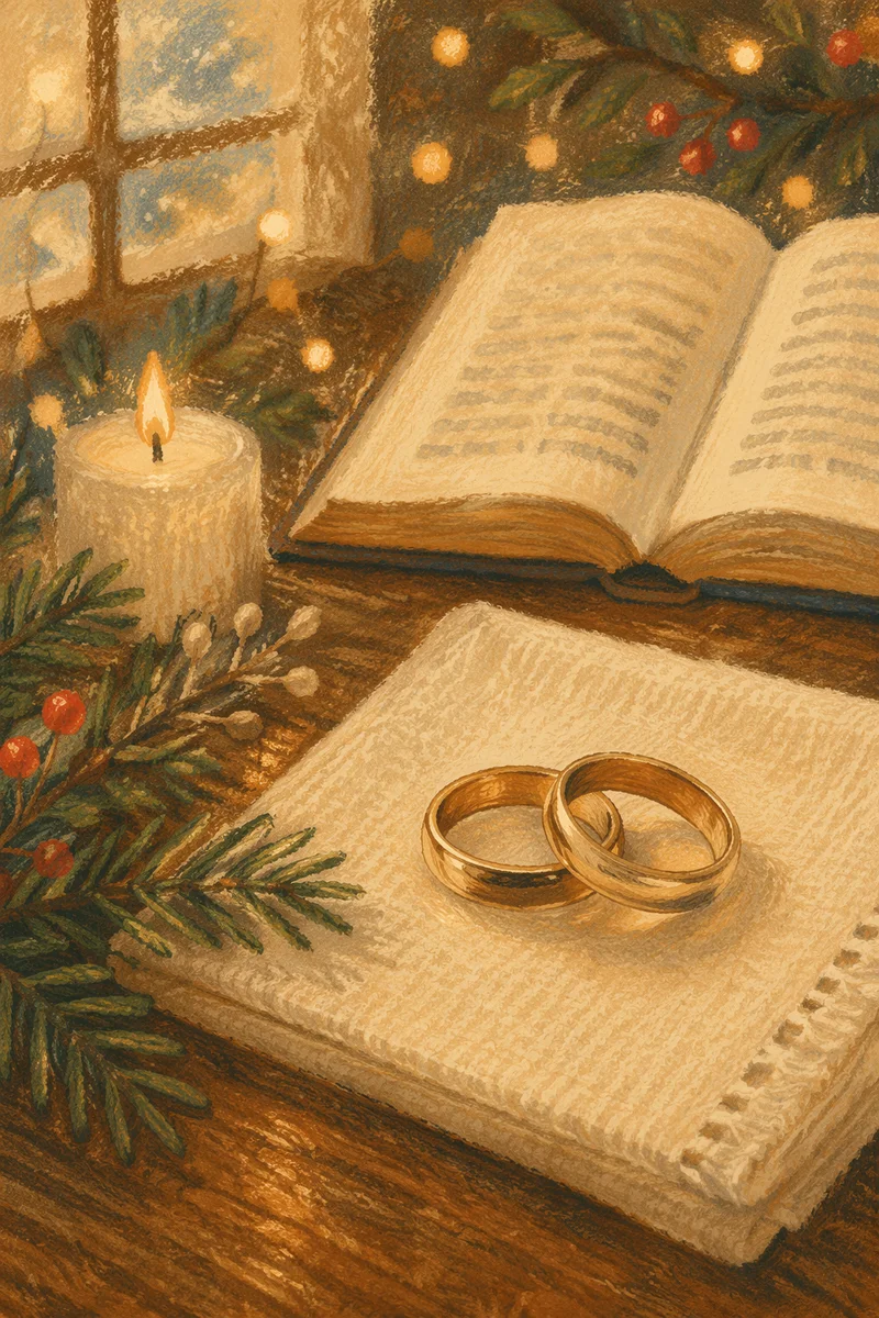 Elegant Gold Wedding Rings with Holiday Candlelight