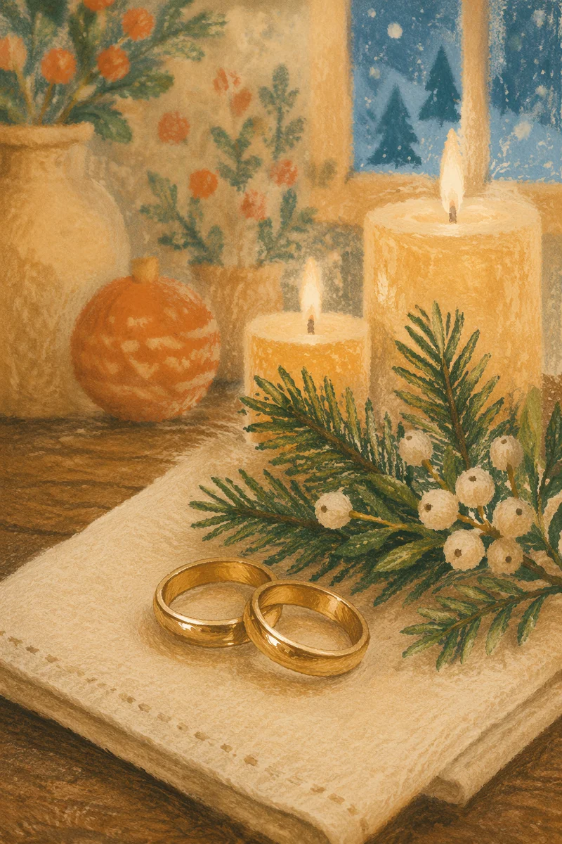 Gold Wedding Rings with Christmas Candlelight