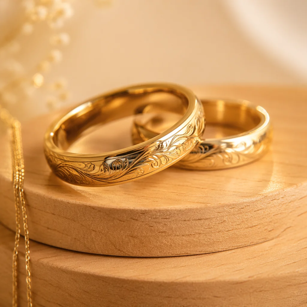 Elegant Gold Wedding Rings in Holiday Glow