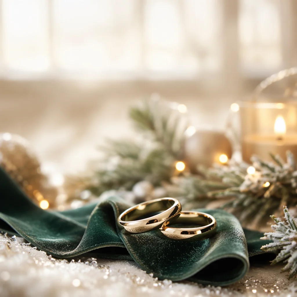 Elegant Gold Wedding Rings on Holiday Velvet
