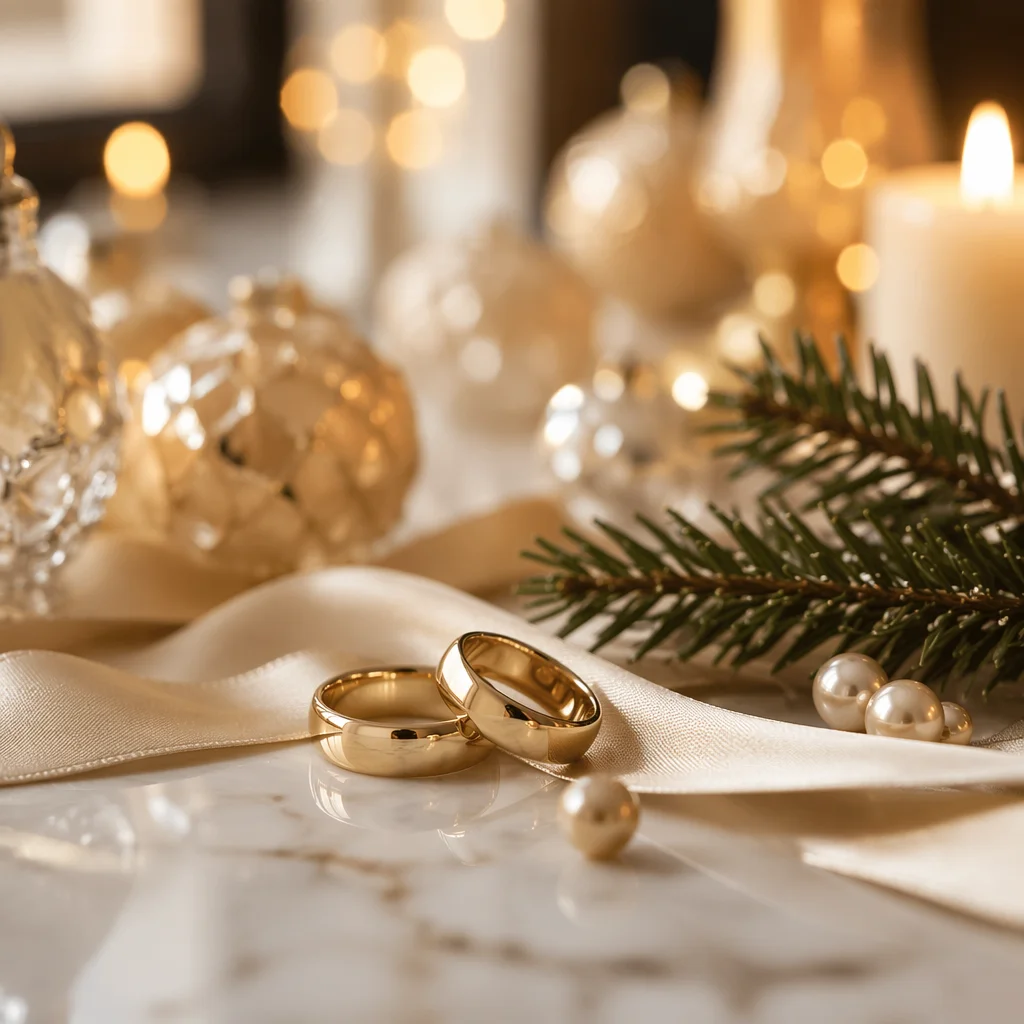Elegant Gold Wedding Rings Holiday Close-Up