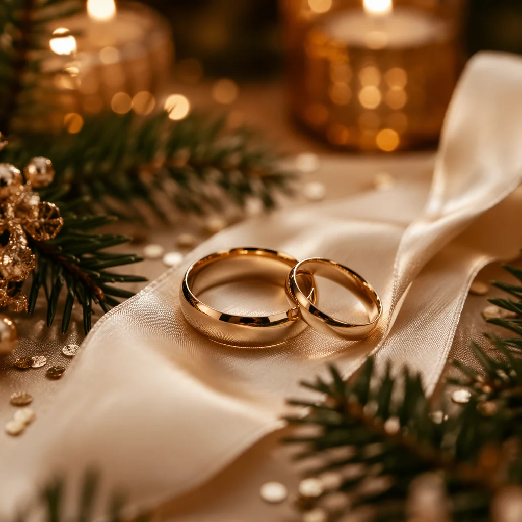 Elegant Gold Wedding Rings Holiday Close-Up