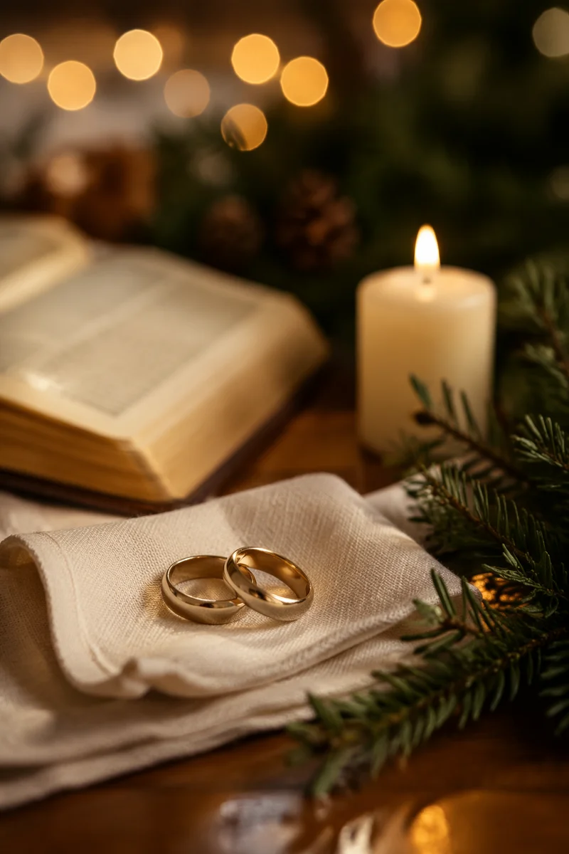 Gold Wedding Rings on Linen Napkin