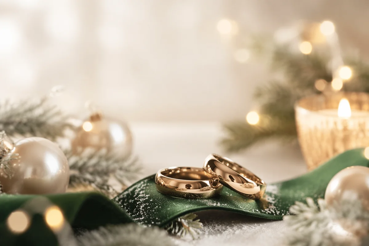 Elegant Gold Wedding Rings Holiday Close-Up