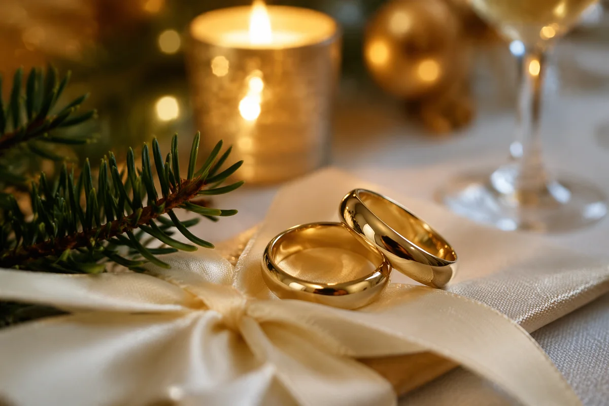 Elegant Gold Wedding Rings Holiday Close-Up