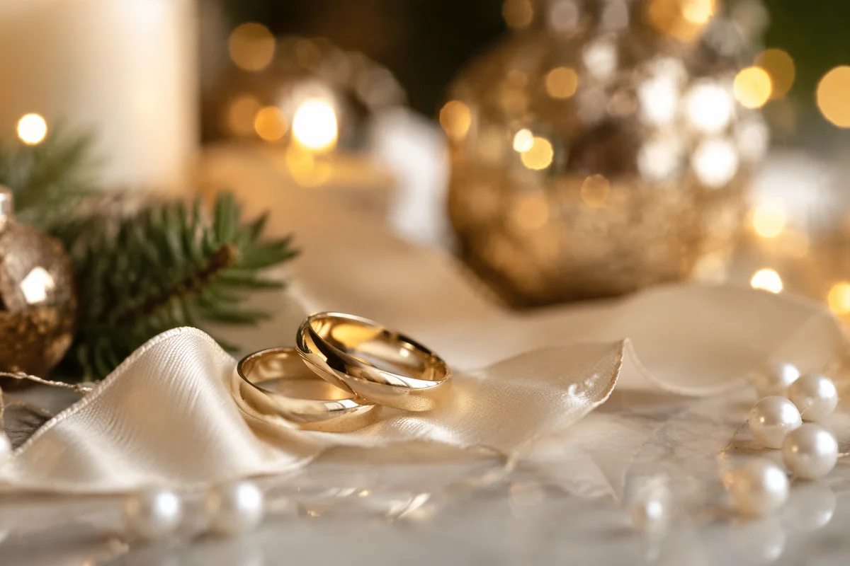 Elegant Gold Wedding Rings Holiday Close-Up