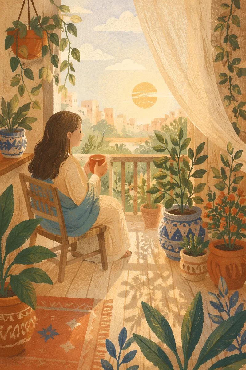Morning Balcony Terrace with Lush Plants