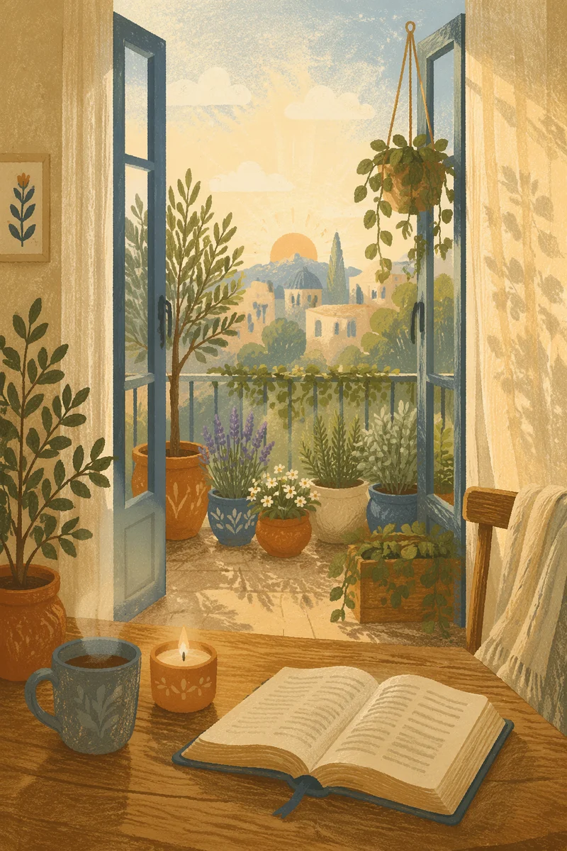 Morning Balcony Terrace Through Open Doors