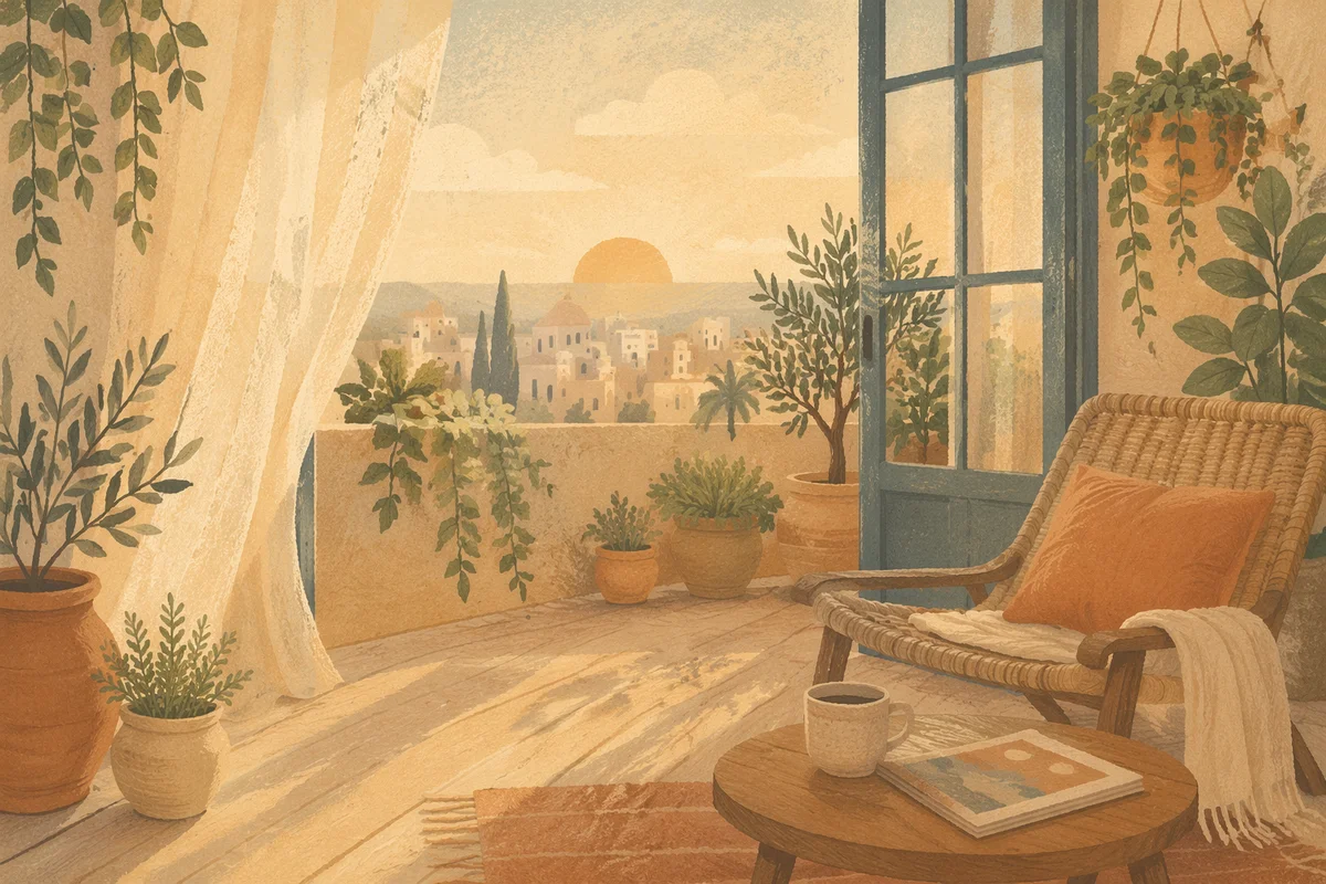 Peaceful Morning Balcony Terrace Living Room