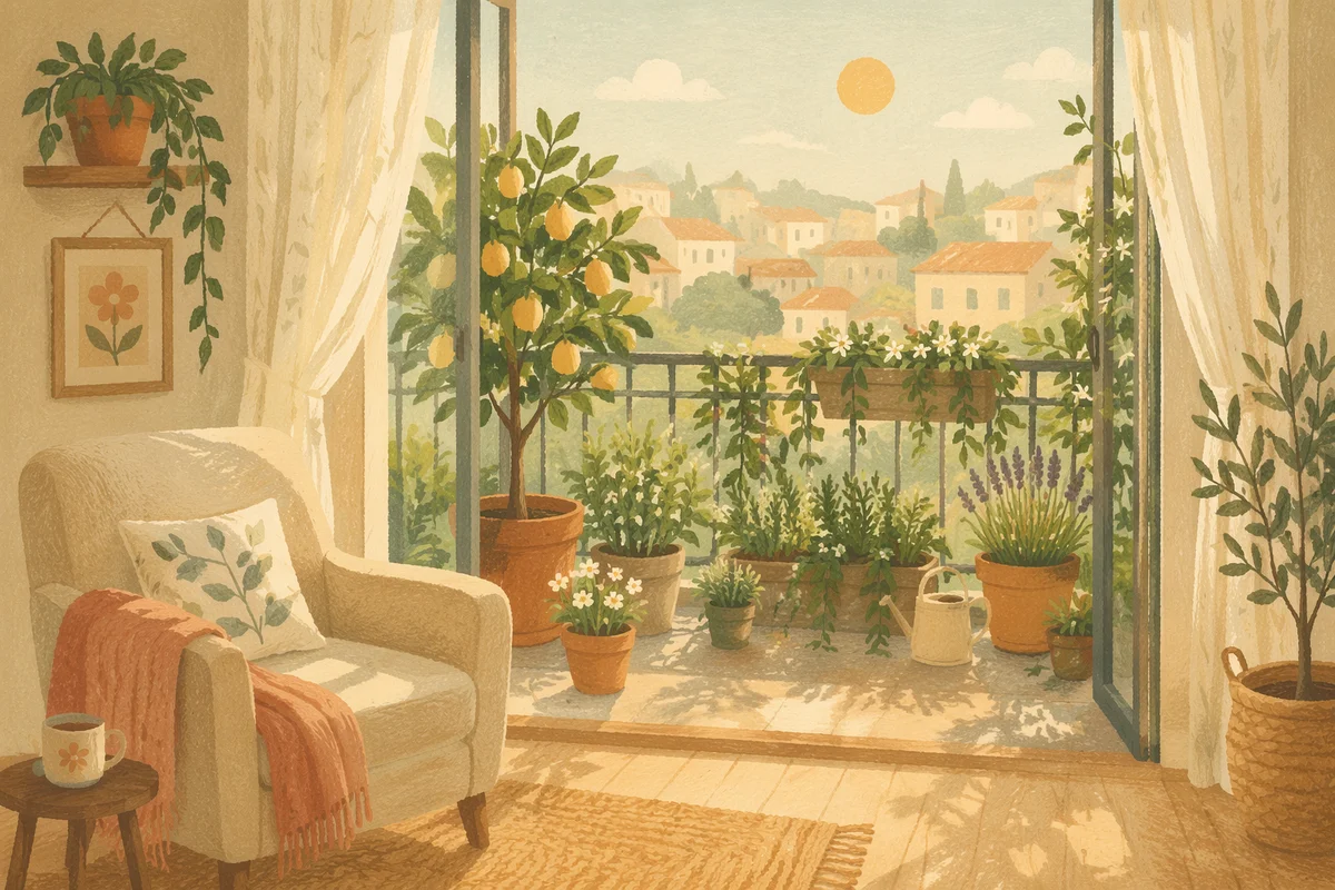 Morning Balcony Terrace with Lush Plants