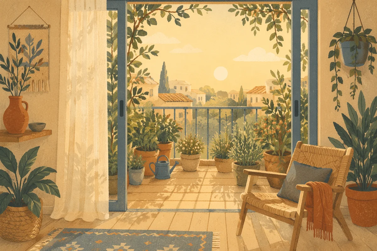 Peaceful Morning Balcony Terrace with Plants
