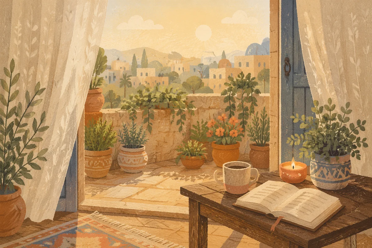 Morning Balcony Terrace with Potted Plants