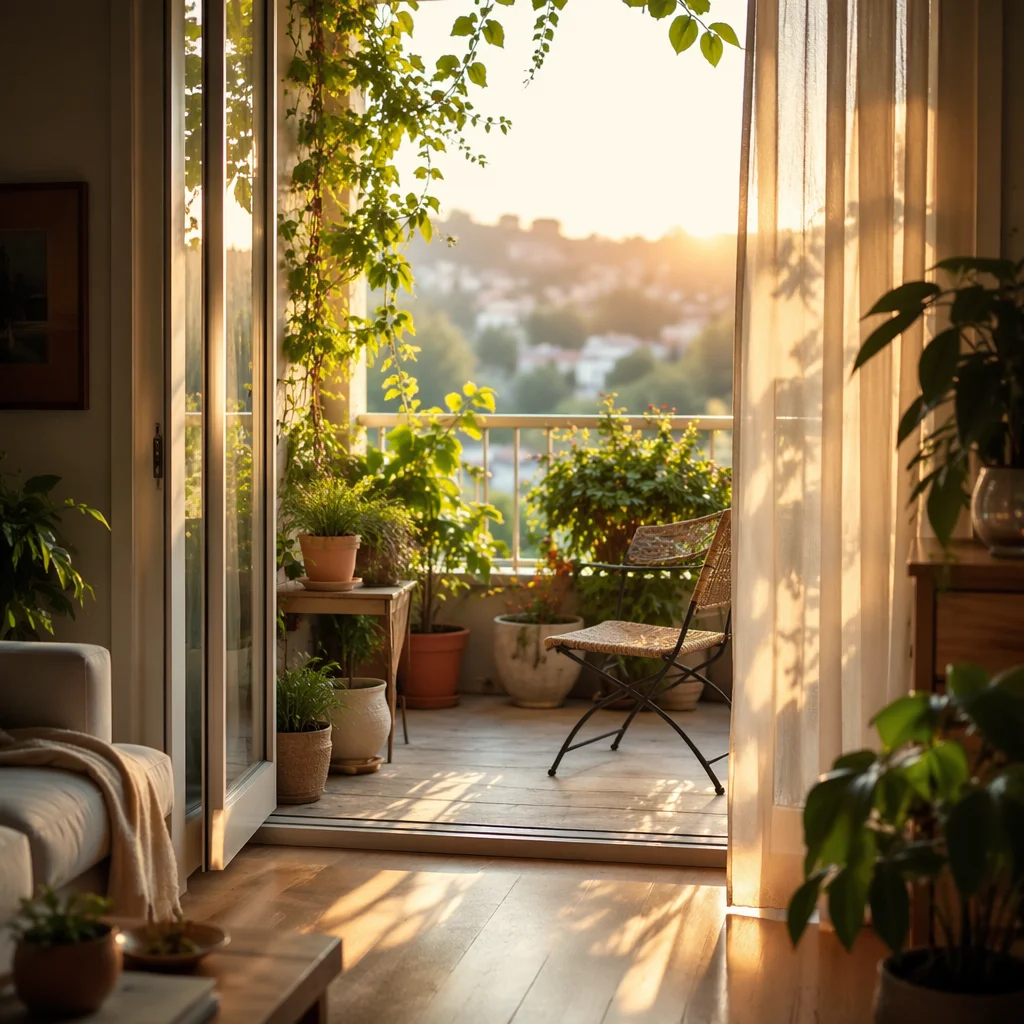 Morning Balcony Terrace with Lush Plants