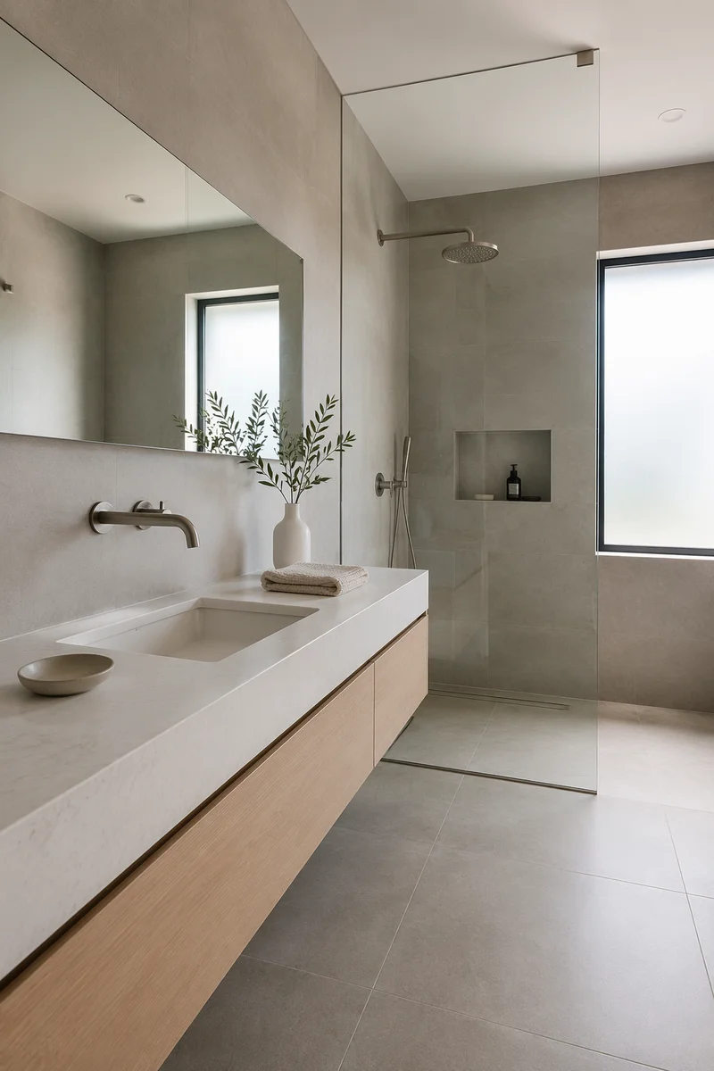 Modern Minimalist Bathroom with Soft Morning Light