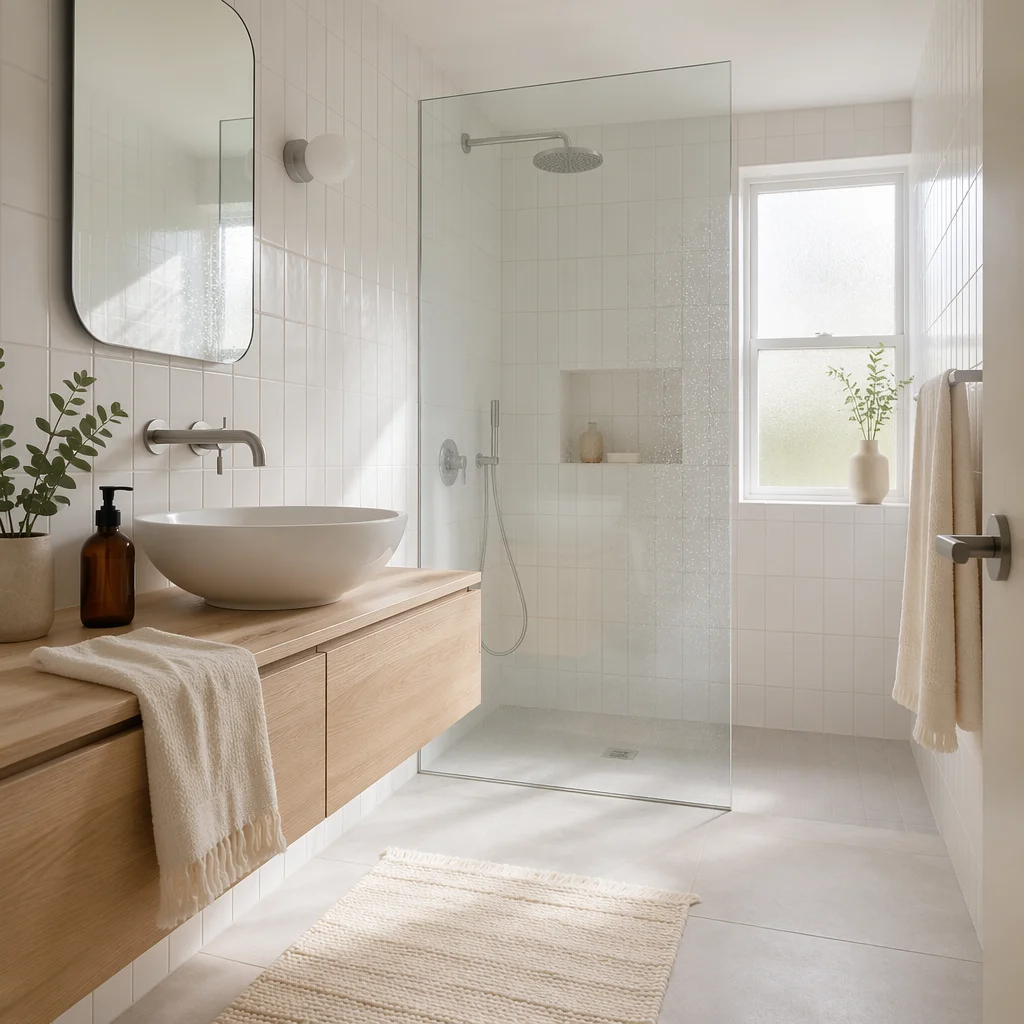 Modern White Tile Bathroom Interior