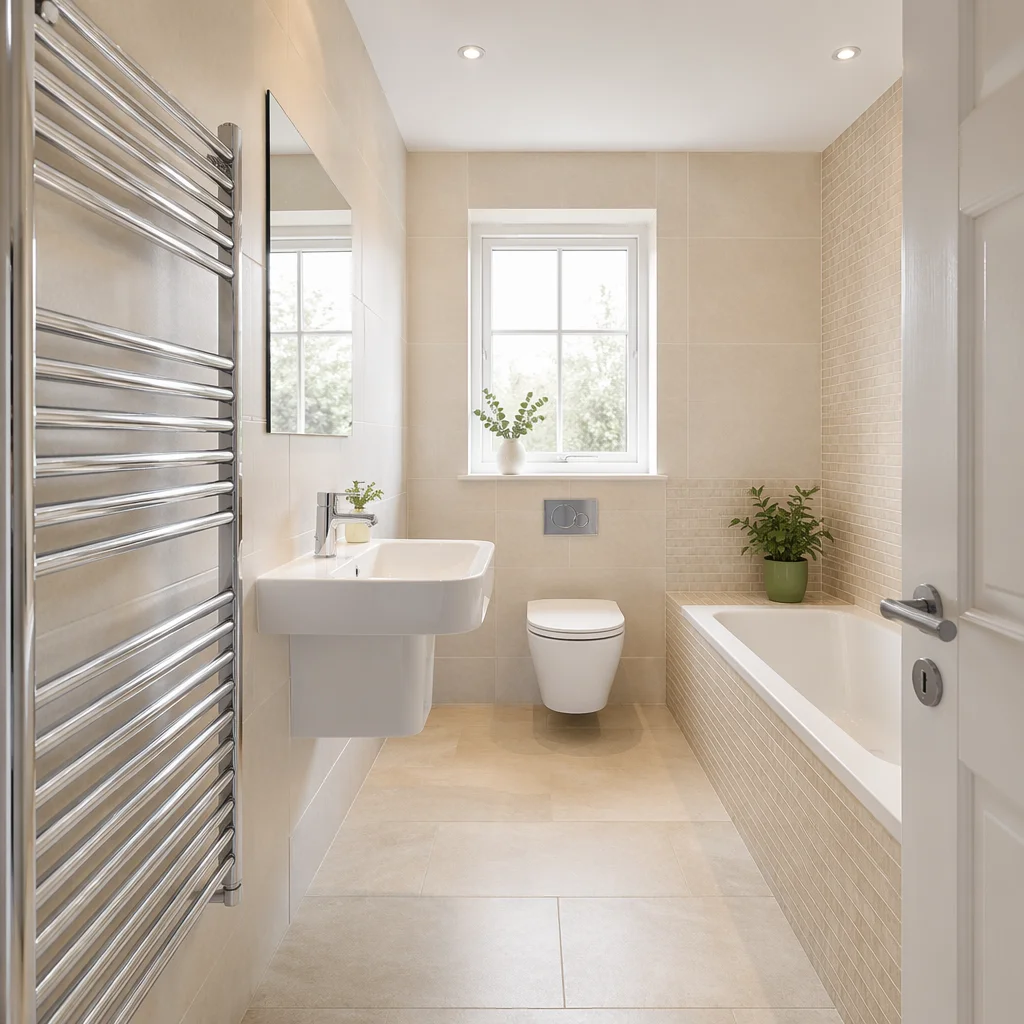 Modern Clean White Tile Bathroom Interior