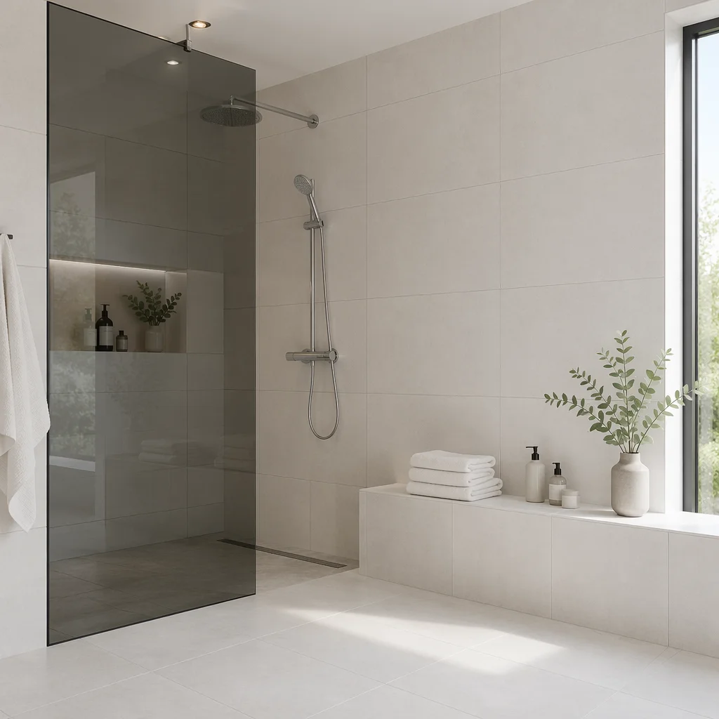 Modern White Tile Bathroom with Glass Shower