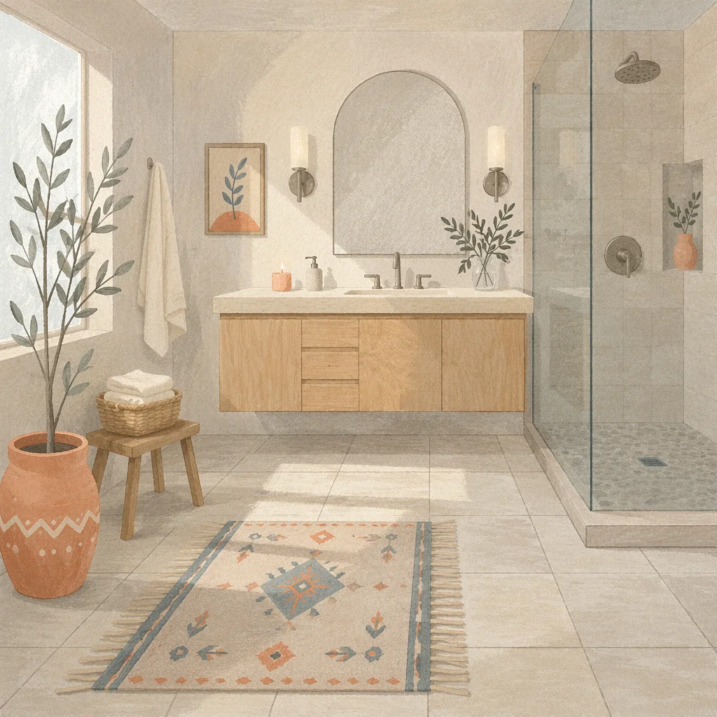 Peaceful White Tile Modern Bathroom Interior