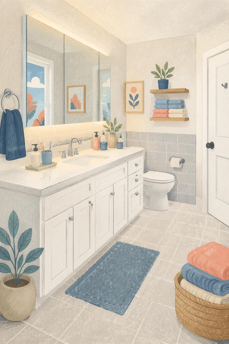 Clean Modern Bathroom with White Tile Vanity