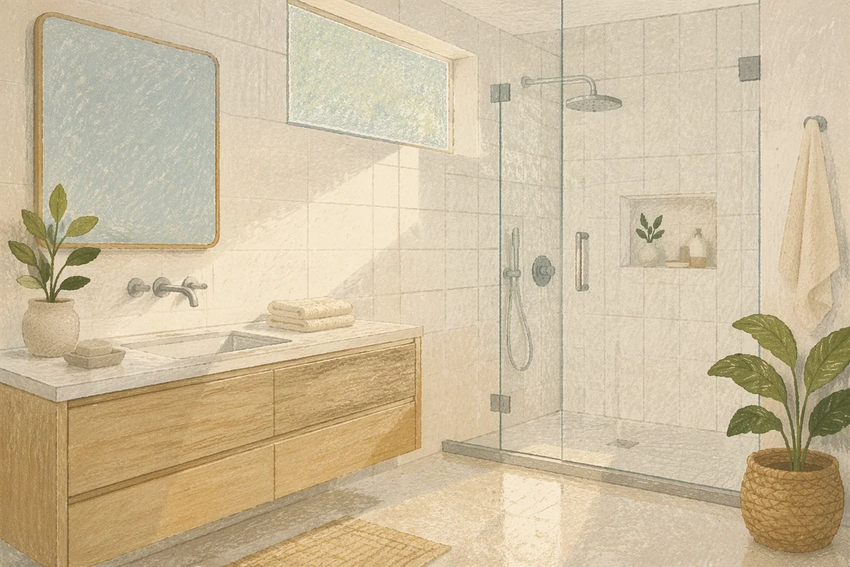 Modern Clean White Tile Bathroom Interior