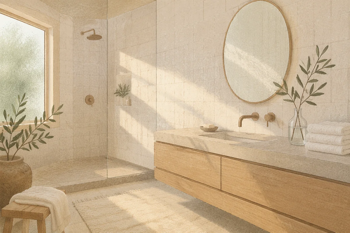 Serene White Tile Modern Bathroom Interior
