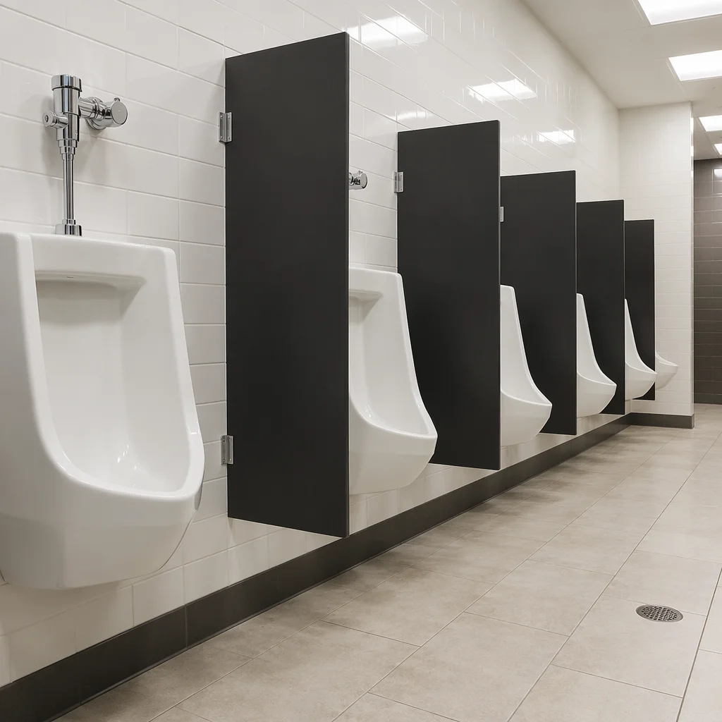 Spotless Modern White Tile Public Bathroom