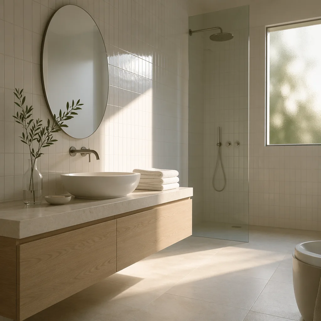 Serene White Tile Modern Bathroom Interior