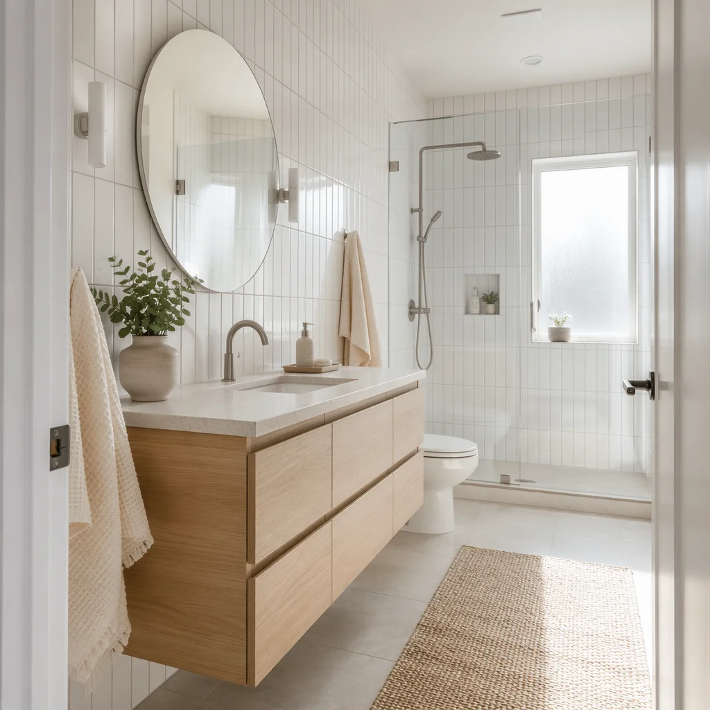 Modern White Tile Bathroom Interior