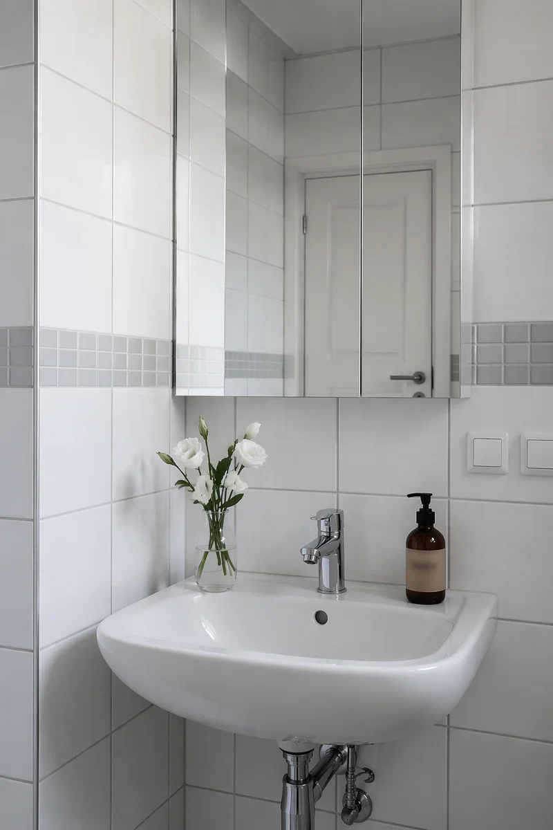 Modern White Tiled Bathroom Sink Corner