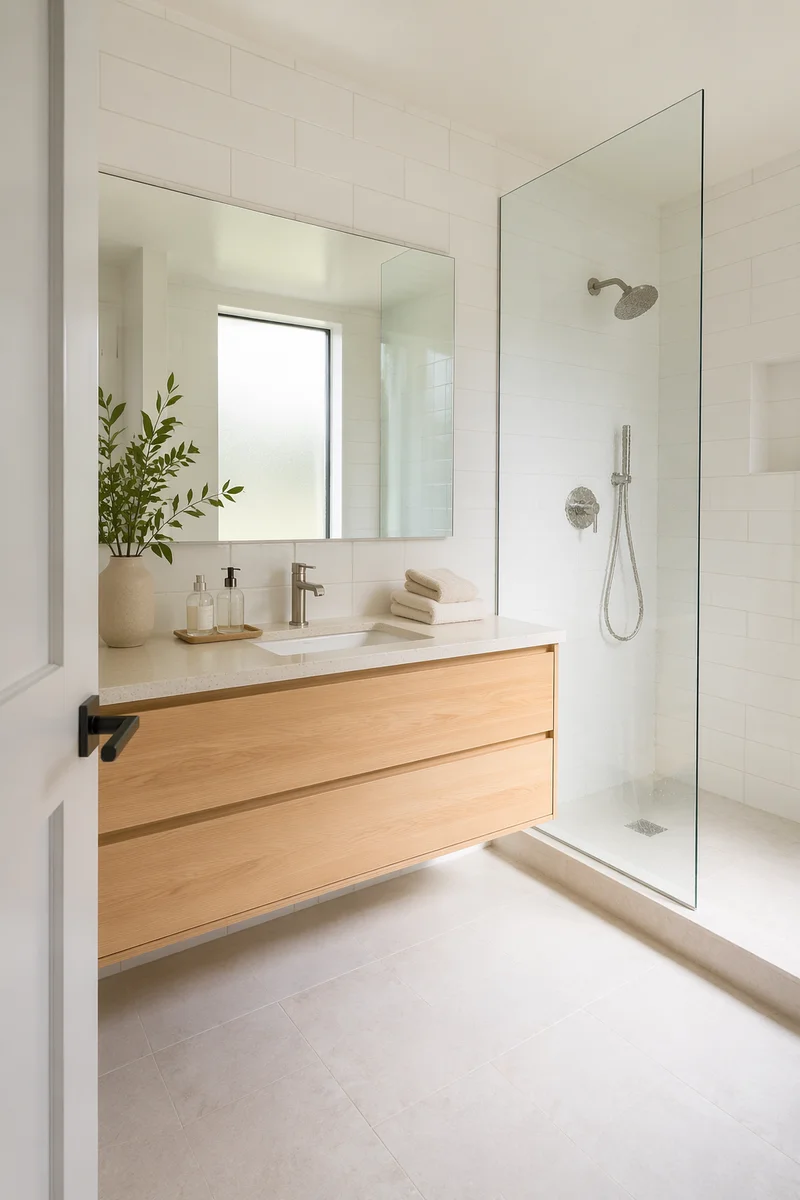 Modern Minimalist White Tile Bathroom Interior