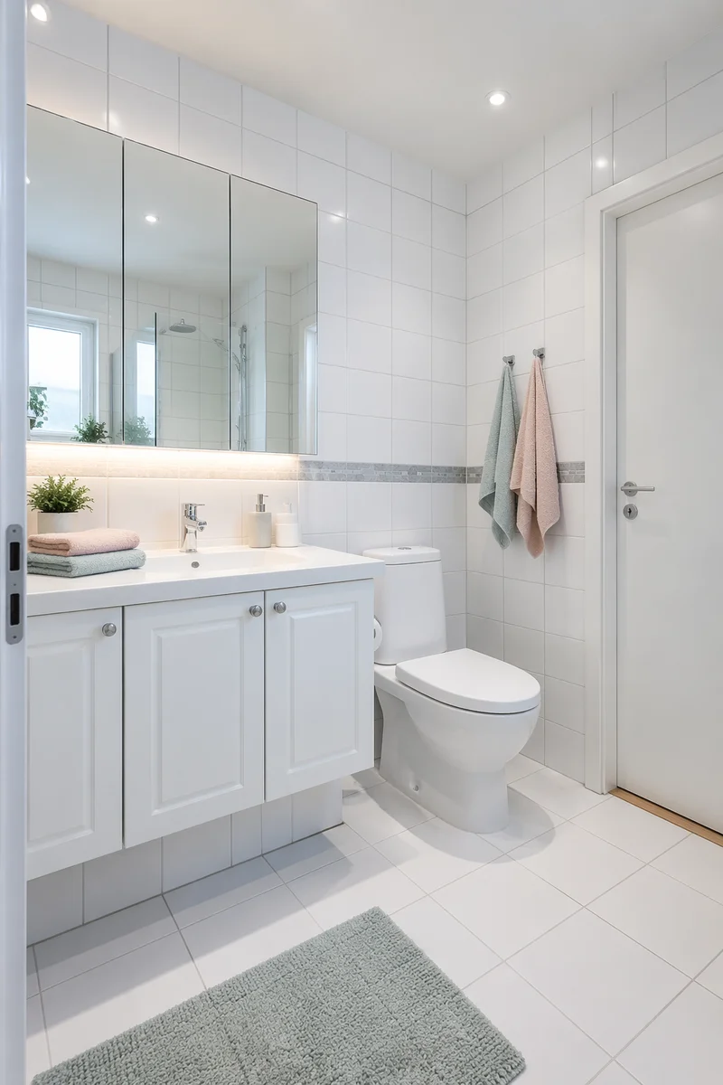 Clean Modern White Tiled Bathroom Interior