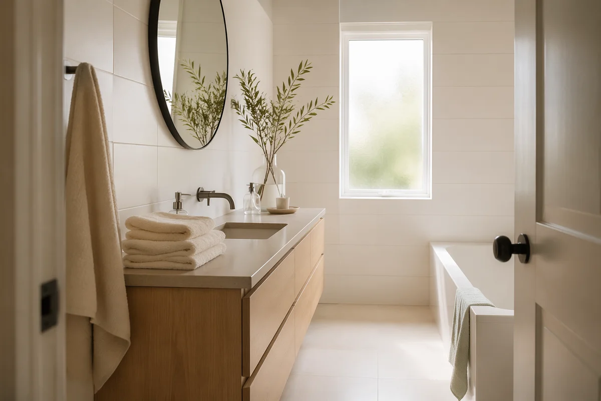 Peaceful Modern White Tile Bathroom