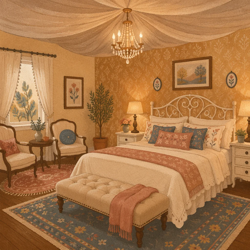 Cozy Vintage Bedroom in Warm Evening Light