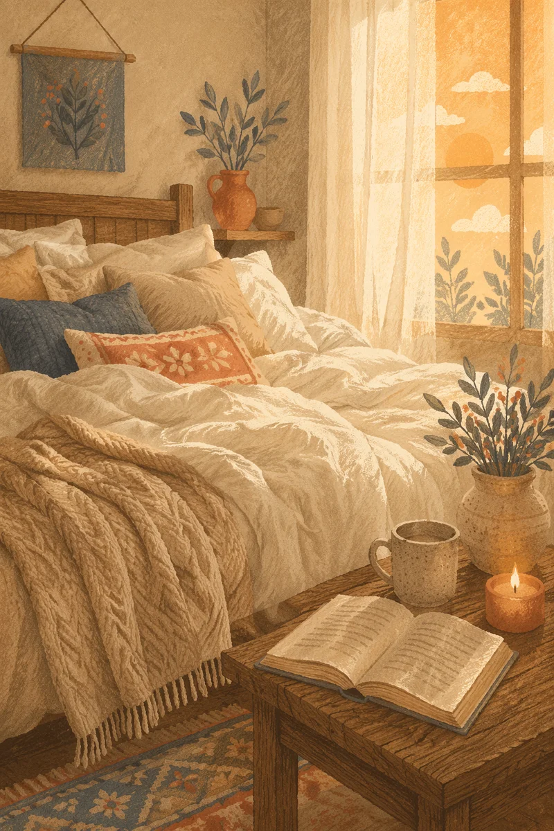 Cozy Bedroom with Warm Morning Light