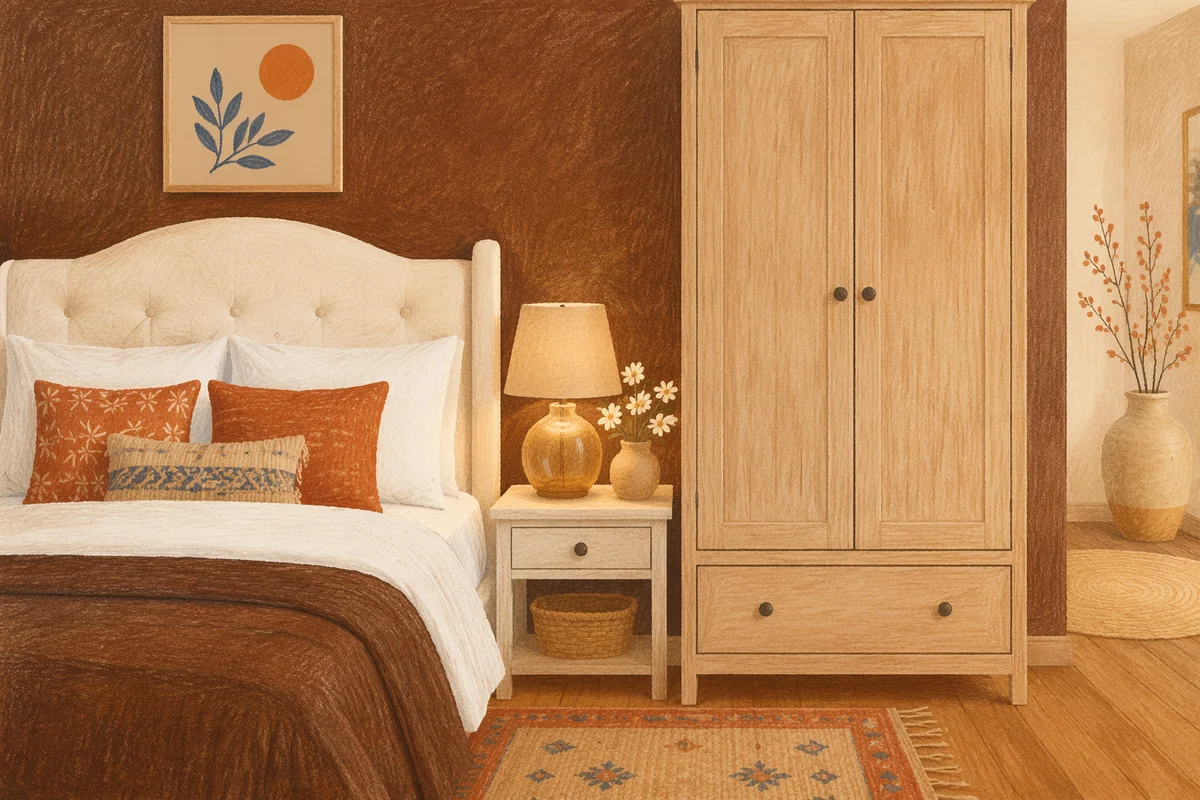 Cozy Bedroom With Warm Bedside Lamp
