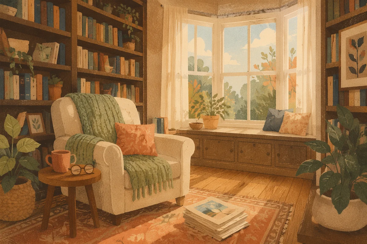 Cozy Home Library Reading Nook Interior