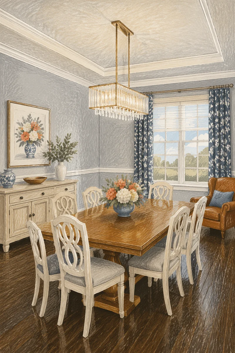 Elegant Honey Wood Dining Room Interior
