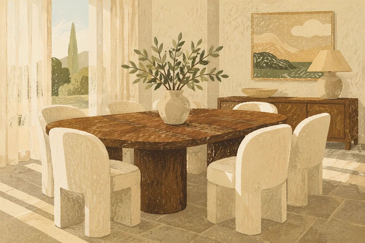 Elegant Walnut Dining Room with Ivory Chairs