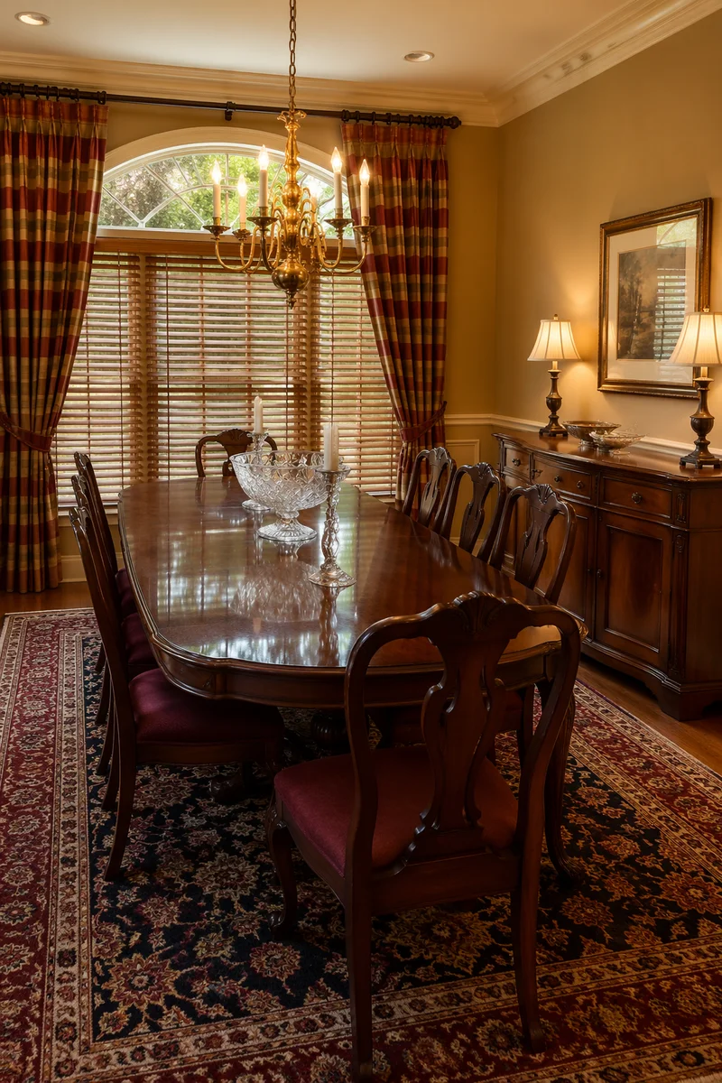 Elegant Traditional Dining Room with Burgundy Chairs