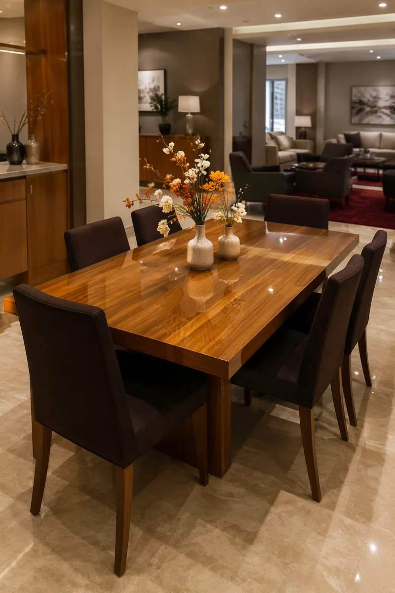 Elegant Honey Wood Dining Room Interior
