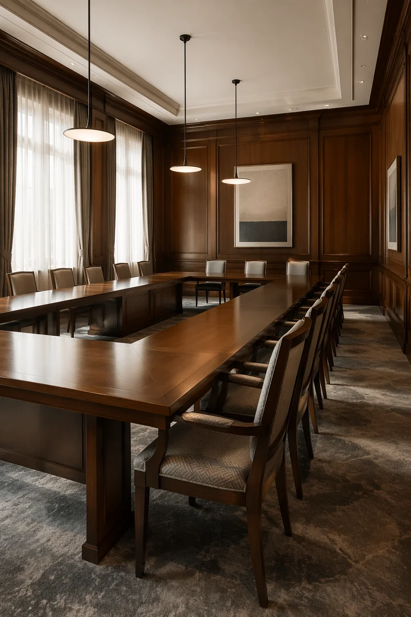 Elegant Walnut Dining Room With Upholstered Chairs