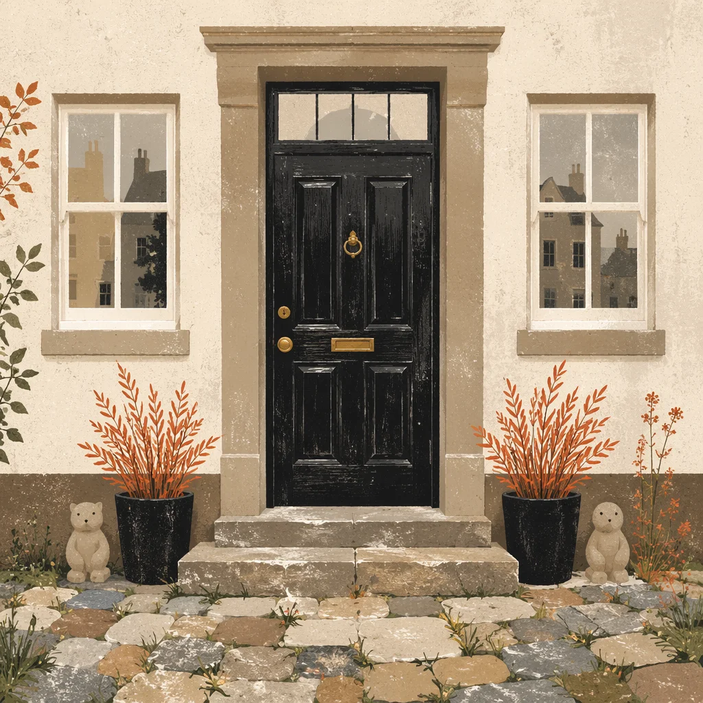 Charming Black Wooden Front Door Entrance
