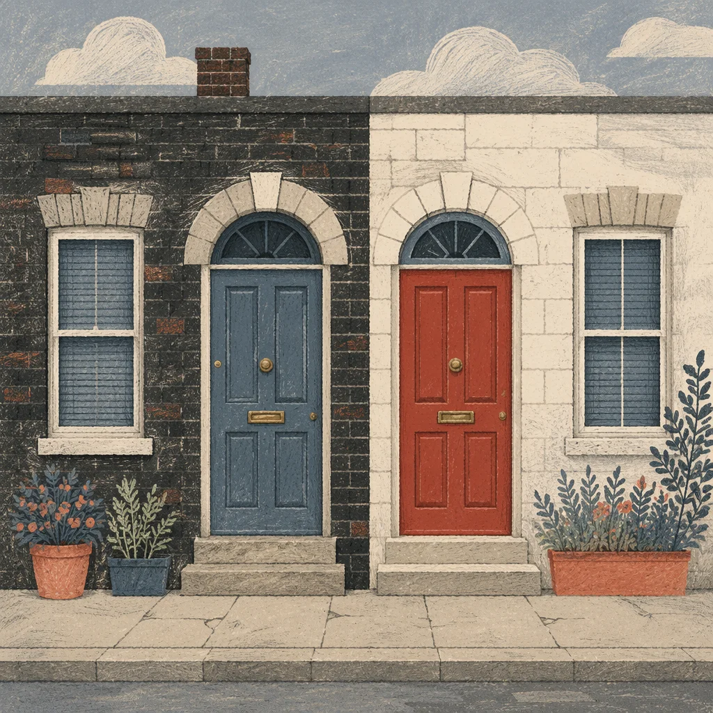 Neighboring Wooden Doors on Quiet Row House