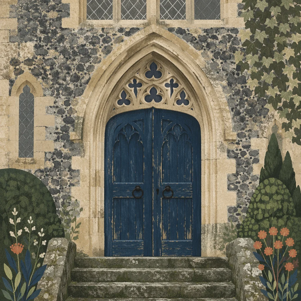 Historic Chapel Door with Gothic Stone Arch